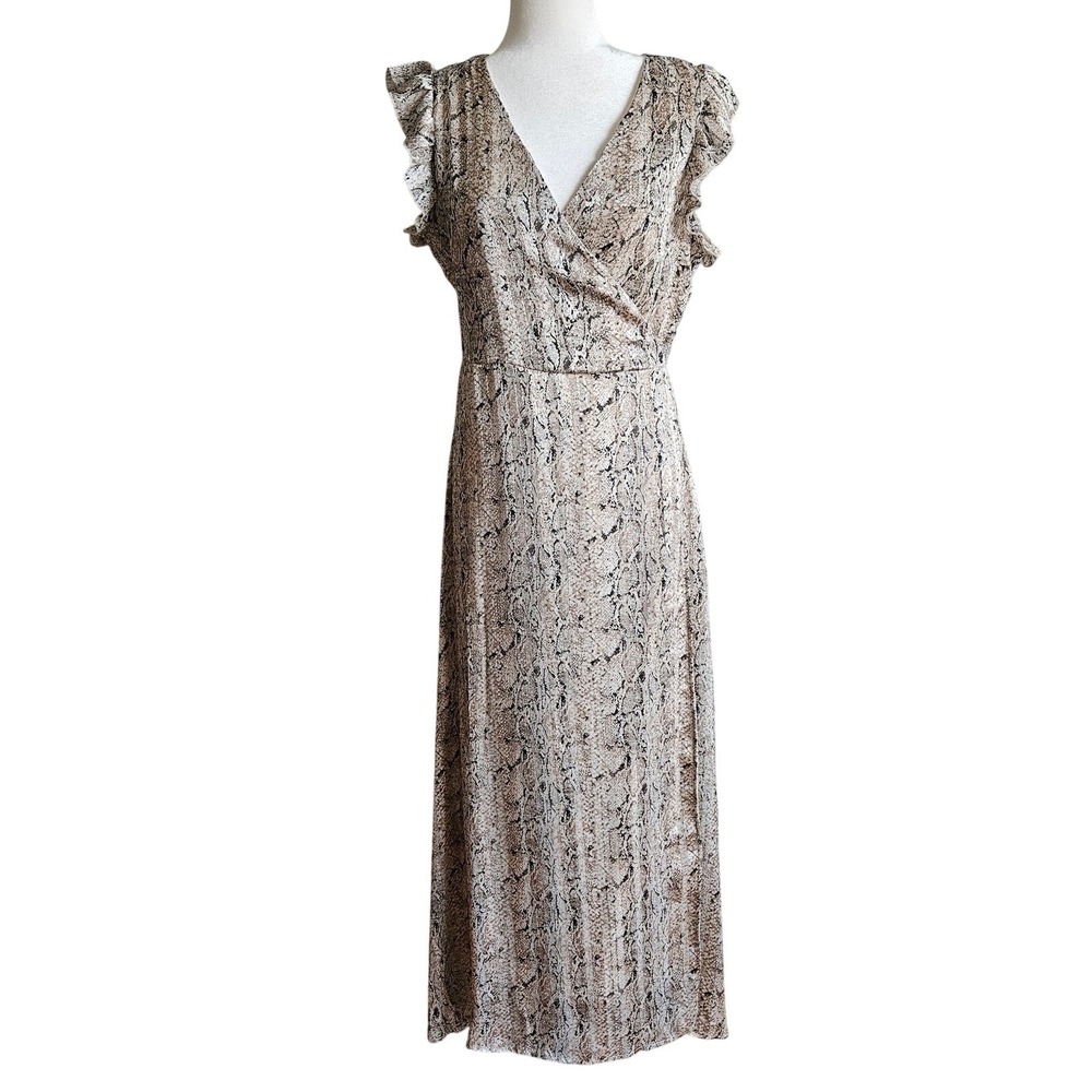 Q2 Maxi‎ Dress Women M Snake Print Flutter Sleeve Tie Waist Boho
